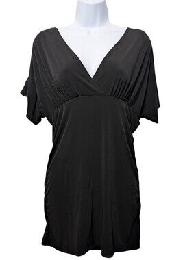 NY COMPANY STRETCH Womens Size Medium Black Top Tunic Blouse Y2K Mcbling